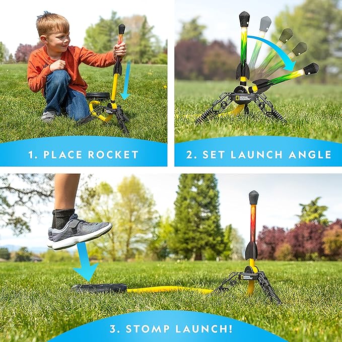 National Geographic Air Rocket Toy – Ultimate LED Rocket Launcher for Kids, Jump and Launch The Light Up, Air Powered, Foam Tipped Rockets up to 100 Feet