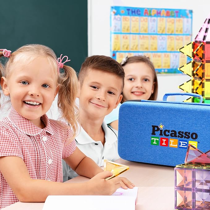 PicassoTiles Magnetic Tile Storage Case 16.5x7.5x3.5in Travel Carry Bag with Handle Water Resistant Organizer Compatible with Magnet Building Block Sets STEM Educational Accessories Oxford Cloth PTA10