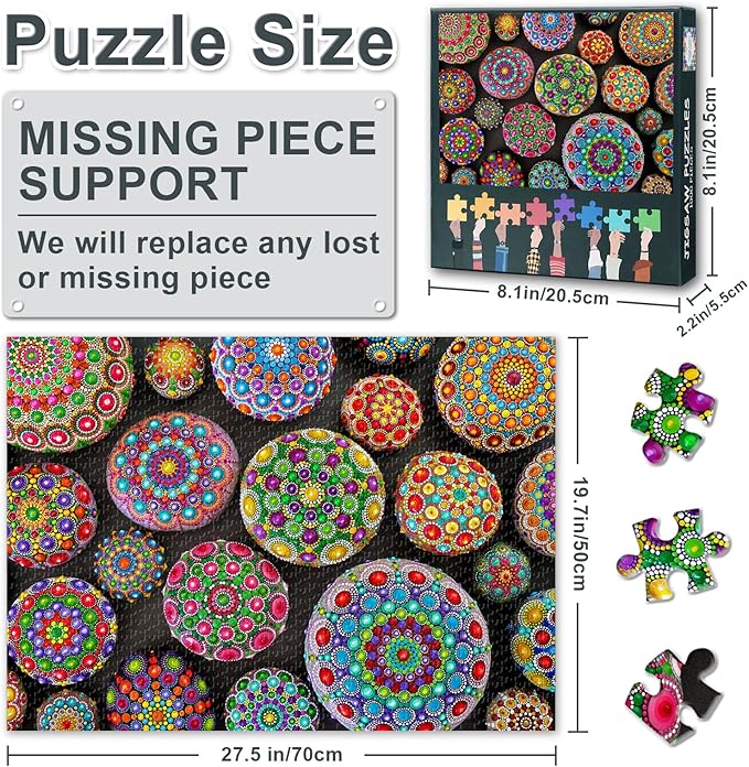 1000 Piece Jigsaw Puzzle, Mandala Adult Puzzles, Jigsaw Puzzle 1000 Pieces for Adults Colorful Mandala, Puzzles for Adults 1000 Pieces Family Games Finished Size 19.5 x 27.5 Inch