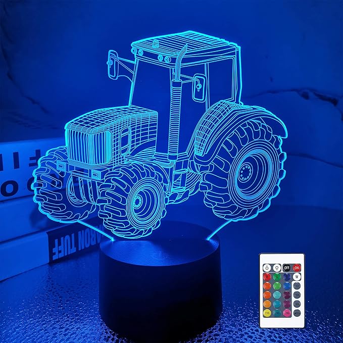 FULLOSUN 3D Illusion Lamp, Tractor Car 3D Night Light for Kids with 16 Colors Changing Remote Control, Bedroom Decor Creative Birthday Gifts for Boys Kids Baby