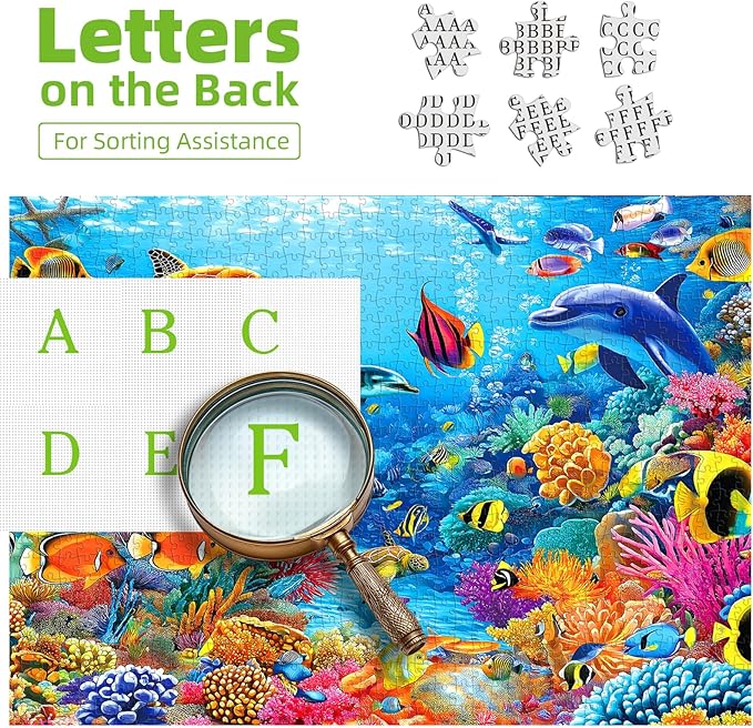 500 Piece Jigsaw Puzzle for Adults - Underwater Ocean World with Dolphins, Sea Turtles & Tropical Fish, 23x15 Inch Unique Art Puzzle, Challenging Hard Difficult Puzzles for Adults