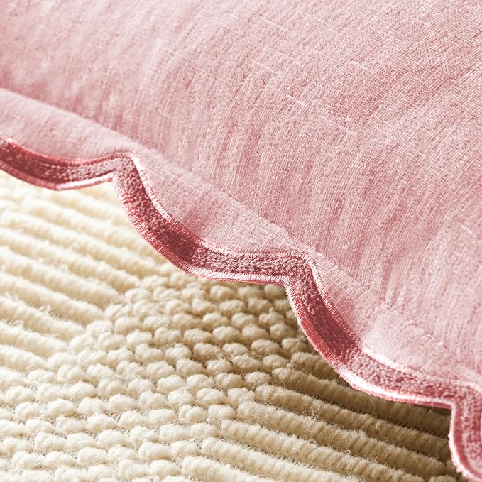 Ohocut Scalloped Pillow Cover Pack of 2 Spring Chenille Decorative Throw Pillow Covers Cute Boho Couch Pillow Covers Aesthetic Funky Preppy Pillow Cases for Sofa Living Room (Blush Pink, 18x18 Inch)