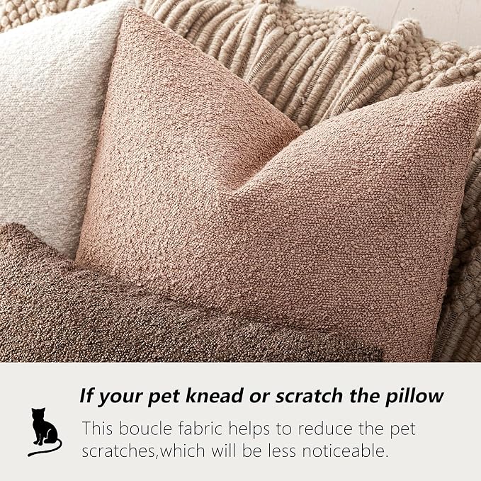 Foindtower Set of 2, Decorative Textured Boucle Throw Pillow Covers Accent Solid Pillow Cases Neutral Soft Cozy Couch Cushion Case for Chair Sofa Bedroom Living Room Home Decor 16 x 16 Inch Light Pink