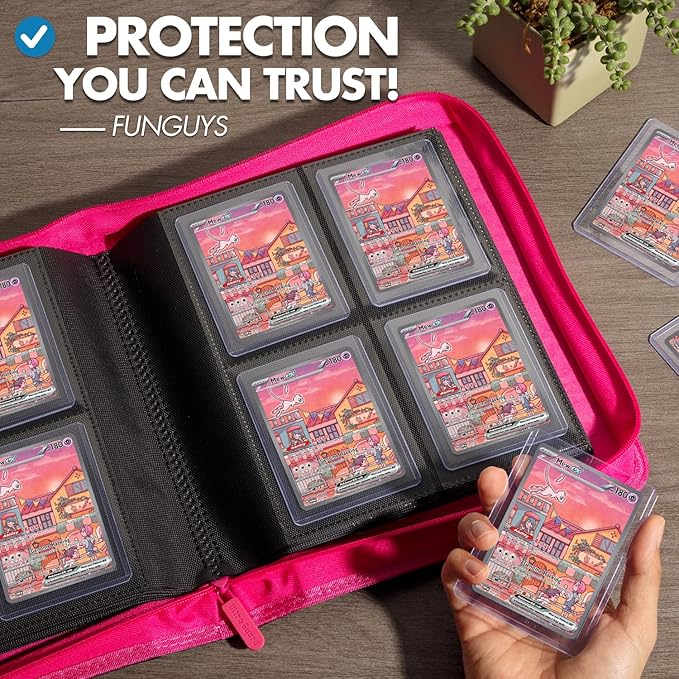 FunGuys Toploader Binder – 4 Pocket Trading Card Binder for 128 Top Loaders, Pokemon Card Binder, MTG, Yugioh, Sports Cards, TCG Storage Album, Zipper Card Collector Folder