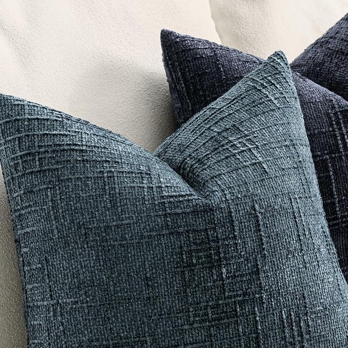 MIULEE Chenille Textured Throw Pillow Covers Blue 20x20 Set of 2 | Slubby Decorative Pillows, Boho Farmhouse Coastal Decor, Modern Neutral Cushion Covers for Couch Sofa Bed Living Room