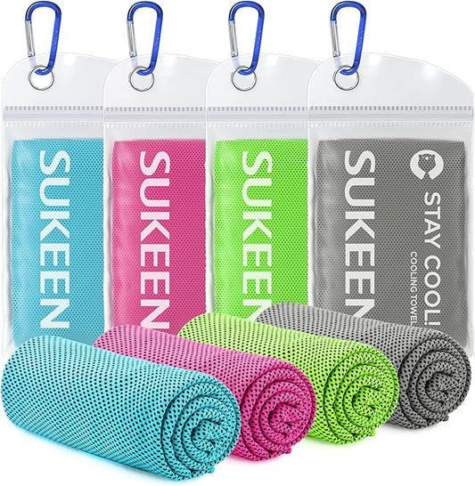 Sukeen 4 Pack Cooling Towels for Hot Weather 40"x12", Gym Towels for Men and Women, Soft Breathable Workout Towels for Yoga, Running, Sport, & More