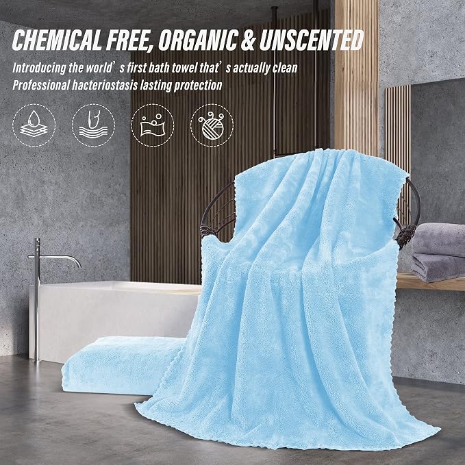 MOONQUEEN 6 Pack Premium Bath Towel Set - Quick Drying - Microfiber Coral Velvet Highly Absorbent Towels - Multipurpose Use as Bath Fitness, Bathroom, Shower, Sports, Yoga Towel (Aquamarine)