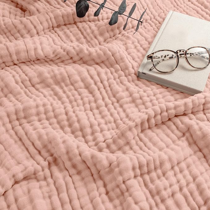 Comfy Cubs Adult Muslin Blanket 108x90” King Swaddle Blankets, Blush | 6 Layer Soft, Breathable & Lightweight Muslin Adult Blanket - Machine Washable & Designed in the US Bedding for All Seasons