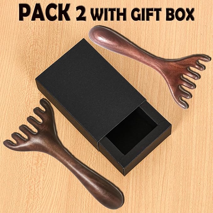 Wooden Self Care Facial Reflexology Hand Self-Massage for Head, Neck and Back, Set of 2 Wood Massage Tools