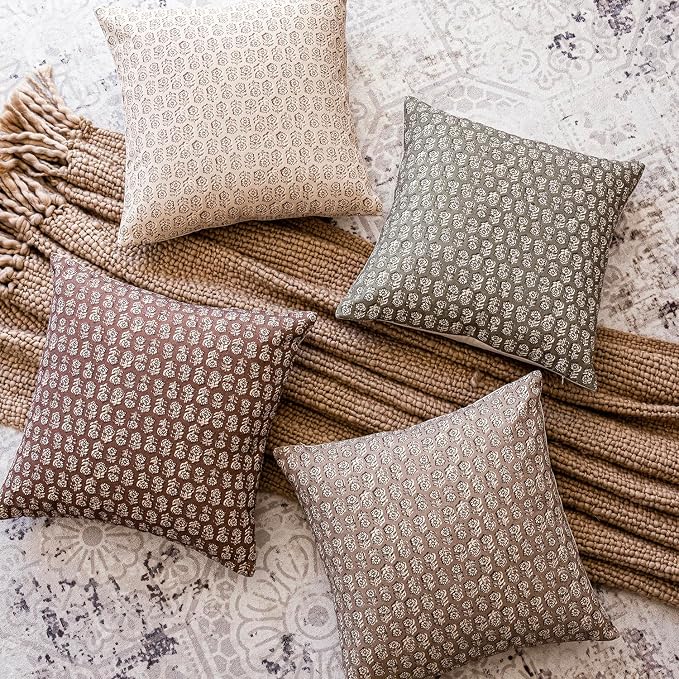 Foindtower Set of 2 Decorative Vintage Floral Print Throw Pillow Covers Neutral Modern Farmhouse Cushion Covers Boho Home Decor for Sofa Couch Chair Bedroom Living Room,24×24 Inch,Wine Red