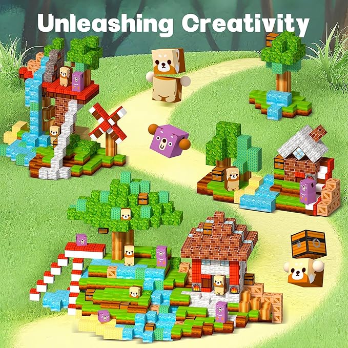 Magnetic Building Blocks-Magnetic Cubes Green Forest Set Creative Magnet Toys Blocks Stacking for Kids STEM Preschool Educational Gifts for Toddler Ages 4-8 Boys and Girls(150pcs 0.8in)