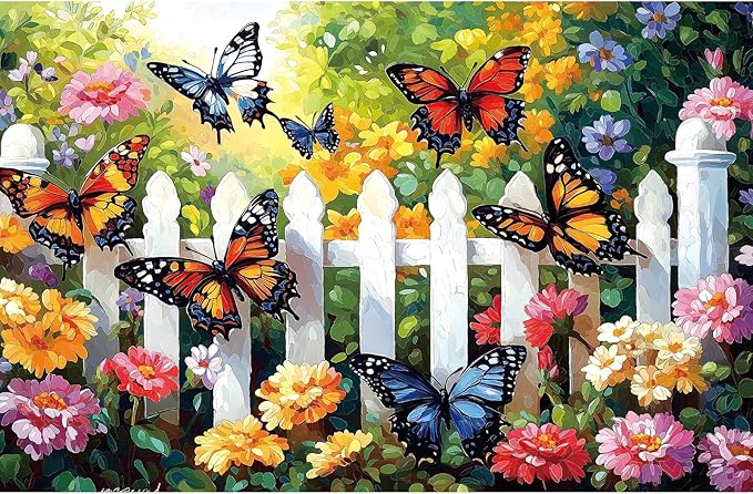 500 Piece Butterfly Garden Jigsaw Puzzle for Adults - 23x15 Inch Colorful Flower & Butterfly Art - Unique Home Decor Gift for Puzzle Lovers