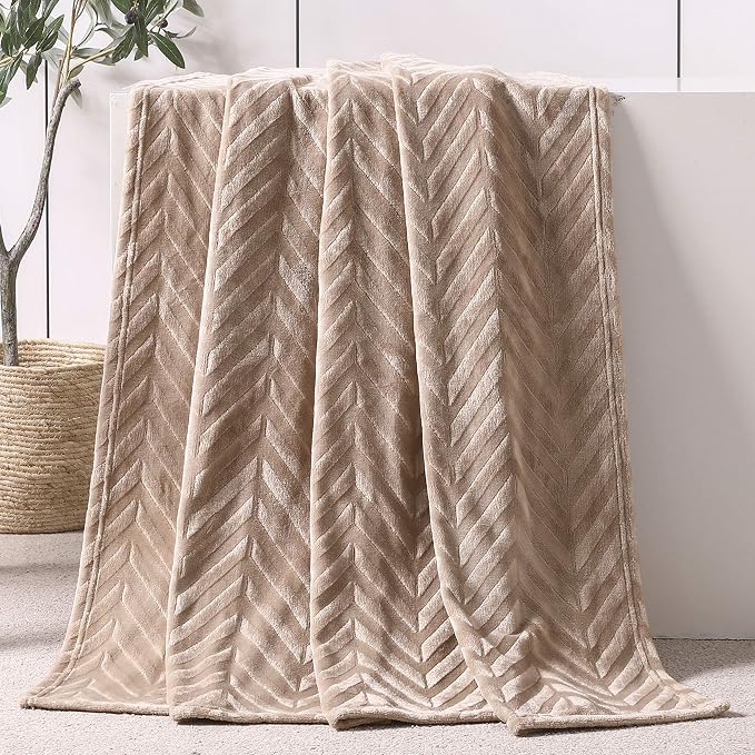 Whale Flotilla Flannel Fleece Fall Throw Blanket for Couch, Champagne | Lightweight Breathable Soft Sofa Throws, Plush Fluffy Chevron Design Decorative Blankets for Home Life, 50x60 Inch