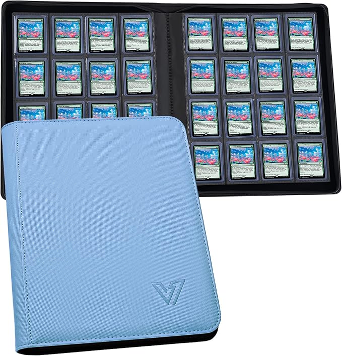 Toploaders Binder,Holds 640 Top Loaders,16 Pocket Top Loader Binder for 3" x 4"Rigid Cards,Double Sided Card Binder Abulm in 3"x4"Toploaders for Trading Cards (TOP 640 Light Blue)