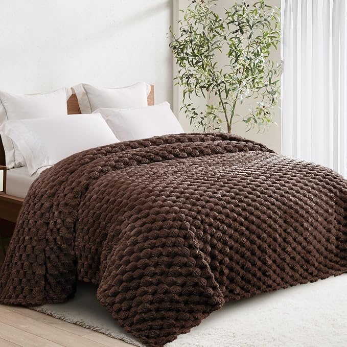 Whale Flotilla Soft Fleece Twin Size Bed Blanket Luxury 3D Jacquard, Coffee | Lightweight Coverlet Bedspread, Super Cozy Plush Fluffy Fuzzy All‑Season Decorative Blanket for Bed, Dorm Essentials, 60"x80"