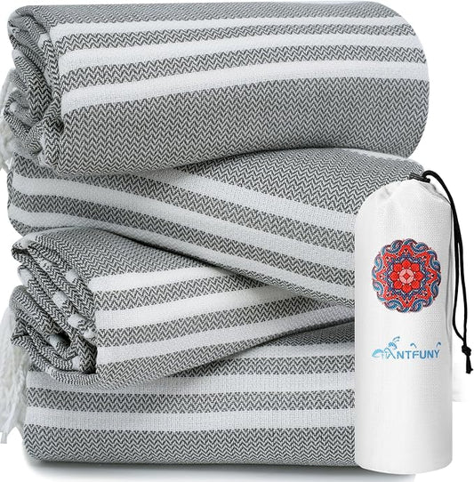 4 Pack Turkish Beach Towels Quick Dry Sand Free Soft Absorbent Extra Large Xl Big Blanket Adult Oversized Bath Pool Swim Towel Lightweight Thin Fast Drying Compact No Sand Packable Vacation Essentials