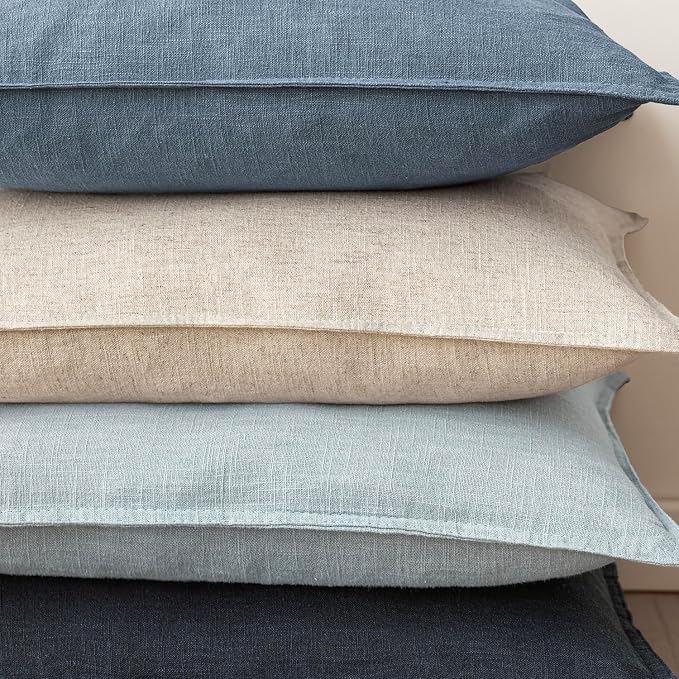Foindtower Set of 2, Decorative Linen Solid Throw Pillow Covers Soft Accent Cushion Euro Case Boho Farmhouse Pillowcase for Chair Couch Sofa Bedroom Living Room Home Decor 20 x 20 Inch Misty Blue