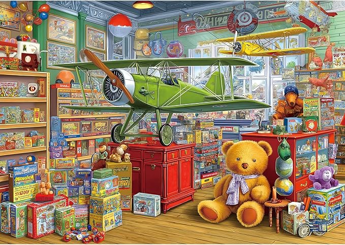 Vintage Toy Store Puzzle for Adults 1000 Piece Classic Bear and Airplane Scene Jigsaw Puzzle with Letters on Back Unique Fun Puzzle Games Gifts for Family Game Night & Home Decor(27.6" x 19.7")