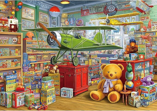 Vintage Toy Store Puzzle for Adults 1000 Piece Classic Bear and Airplane Scene Jigsaw Puzzle with Letters on Back Unique Fun Puzzle Games Gifts for Family Game Night & Home Decor(27.6" x 19.7")
