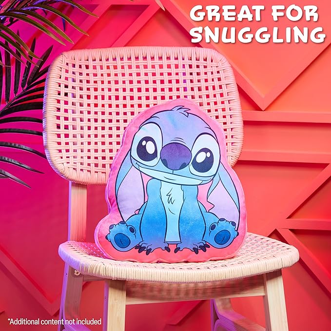 Disney Stitch 3D Plush Cushions for Bed Travel, Cute Cuddle Pillow Stuffed Character Pillow, Bedroom Accessories, Room Decor, Gifts for Kids (Blue/Pink Stitch, L13.77 x W12.99)