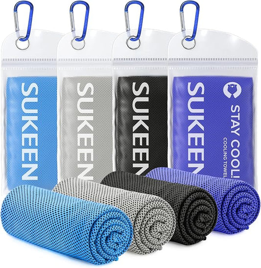Sukeen 4 Pack Cooling Towels (40"x12"), Cooling Neck Wraps, Ice Towel, Soft Breathable Chilly Towel,Microfiber Towel for Yoga,Sport,Running,Gym,Workout,Camping,Fitness,Workout & More Activities