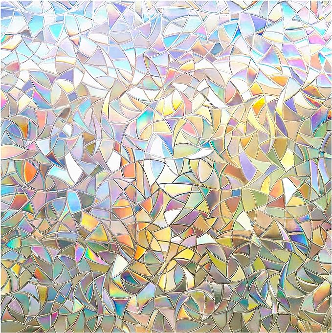 rabbitgoo Rainbow Window Privacy Film, Stained Glass Cling, 29.5" x 78.7" | Decorative Static Sticker, Non-Adhesive Reusable Window Tint, Heat Control UV Blocking Coverings for Home Doors, Living Room