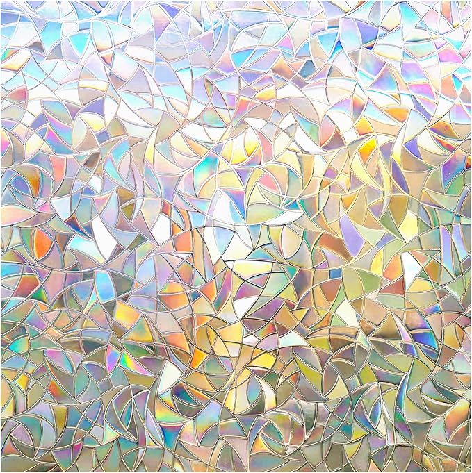 rabbitgoo Rainbow Window Privacy Film, Stained Glass Cling, 17.5" x 78.7" | Decorative Static Sticker, Non-Adhesive Reusable Window Tint, Heat Control UV Blocking Coverings for Home Doors, Living Room