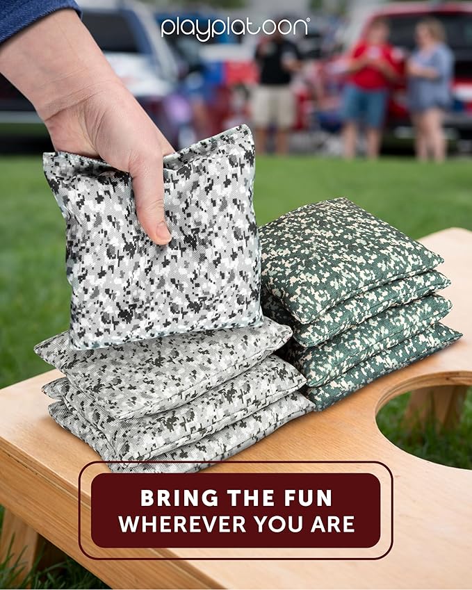 Play Platoon Cornhole Bags Weather Resistant- Set of 8 Regulation Bean Bags for Tossing- Official Professional Size & Weight Corn Hole Bags Two Color All Weather Cornhole Beans Bag Set with Tote Bag