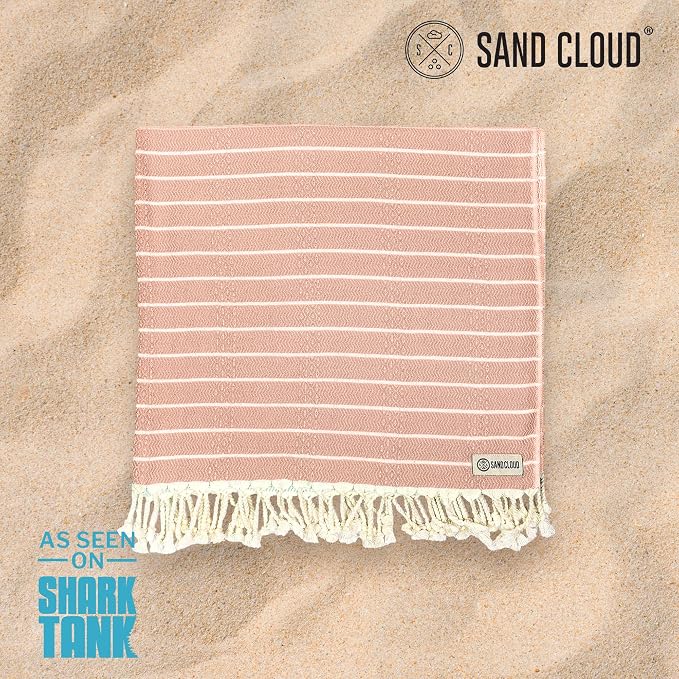 Sand Cloud Turkish Beach Towel - Sand Resistant - 100% Certified Organic Turkish Towel - Quick Dry Towel for Beach, Picnic, Blanket or Bath Towel - As Seen on Shark Tank - Gocek (Beige)