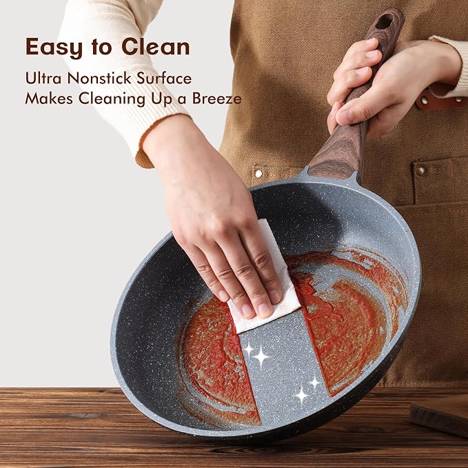 SENSARTE Swiss Granite Coating Nonstick Frying Pans, Grey(10+12 Inch) | Swiss granite nonstick coating, healthy & durable.Compatible with all stoves including induction cooktops. Easy to clean.