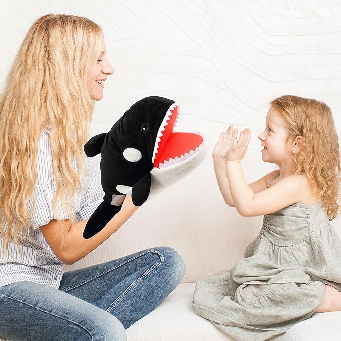 Cuteoy Plush Whale Hand Puppet Stuffed Animal Toy Open Movable Mouth Creative Role Play Storytelling Plushies Gifts for Kids Toddlers Birthday Christmas