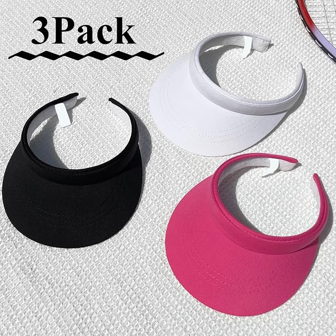3 Pack Sports Sun Visor Hat Women Men Adjustable Clip On Visors Outdoor Golf Beach Cap