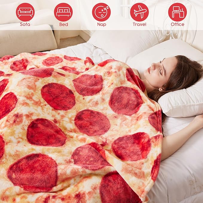 SeaRoomy Pizza Blanket, Realistic Food Funny Pizza Blanket, 60 in | White Elephant Gifts, Gag Gifts For Teen Boys & Girls, Novelty Christmas Birthday Presents, Double Sided, Soft Flannel
