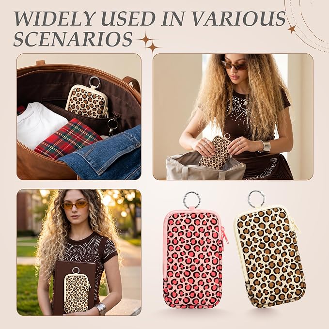 KJQJLY 2 Pack Portable Tampon Organizer Bag Tampon Holder & Storage Case with Zipper for Travel, Discreet Period Bag for Purse, Waterproof Feminine Products Pouch for Women (Leopard Print)