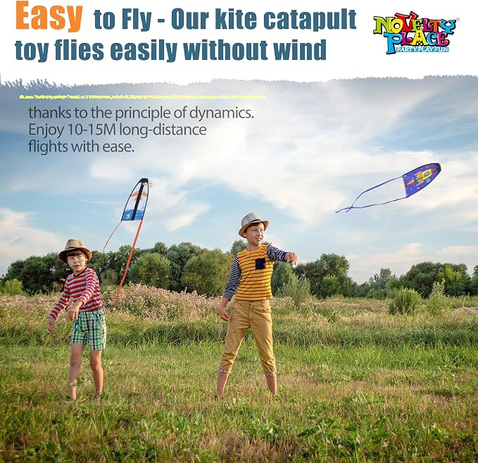 Novelty Place 2 Pack Thumb Ejection Kite Toy - Kite Launcher Slingshot Catapult Kites for Boys Girls Kids & Teens, Mini Beach Kites Easy to Launch and Fun Outdoor Flying Experience(Jet,Rocket)