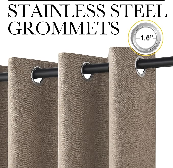 NICETOWN Linen 100% Blackout Curtains 63 inches Long for Bedroom, 2 Panels, Crisp Structured Faux Linen Full Light Blocking Drapes, Keeping Out Cold Air Thermal Insulated Shields, W52 x L63, Taupe
