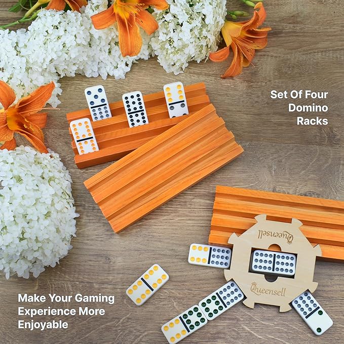 Queensell Domino Holders for Mexican Train - Domino Trays Set of 4 - Mexican Train Accessories - Domino Racks from Mexican Train Game
