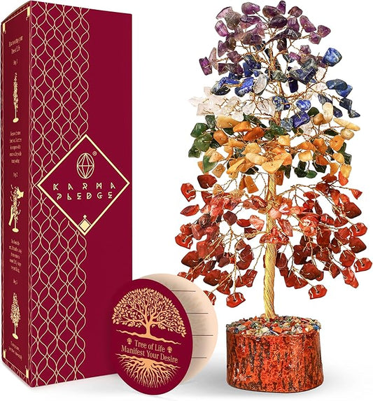 7 Chakra Healing Crystal Tree of Life for Manifestation, Handmade Crystal Tree for Good Luck, Positive Energy, Reiki, Home Office Room Wall Decor, Unique Birthday Gift for Women, Men, Mom & Dad