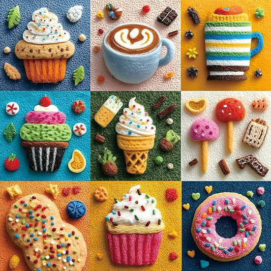 500 Piece Puzzle for Adult Embroidery Desserts Jigsaw Puzzle Cupcakes Coffee Ice Cream Donut Fabric Art Snacks Game Sweet Treats Puzzle with Letters on Back Challenging Gifts for Seniors & Families