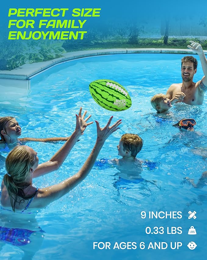Watermelon Ball Pool Water Beach Football (9 Inch) - Durable Waterproof Football with Strong Grip for Kids, Teens, Adults and Family, Fun for Pool, Beach, Lake & Outdoor Play, Swimming Pool Toys Games