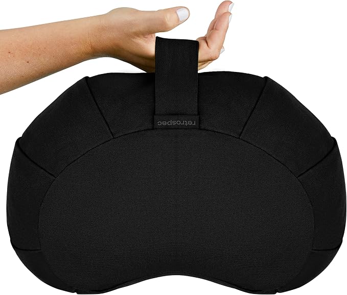 Retrospec Sedona Zafu Meditation Cushion Filled w/Buckwheat Hulls - Yoga Pillow for Meditation Practices - Machine Washable 100% Cotton Cover & Durable Carry Handle, Crescent, Black