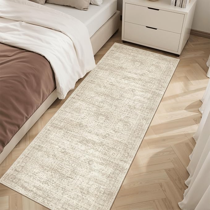 Soalmost Runner Rug 2x5 Washable Non-Slip Kitchen Entry Runners Beige | Soft Low-Pile Rugs for Bathroom Laundry Room, Vintage Foldable Floor Carpet Mat Hallway Entryway for Corridor Bedroom