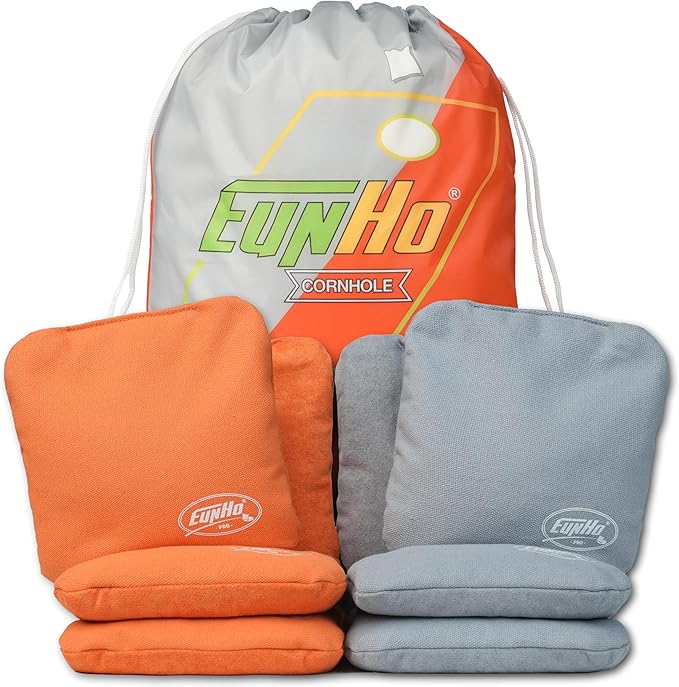EunHo Regulation Cornhole Bags Set of 8 - Dual Sided Slick and Stick Cornhole Bean Bags for Tossing Game Professional All Weather Pro Corn Hole Bags with Tote Bag