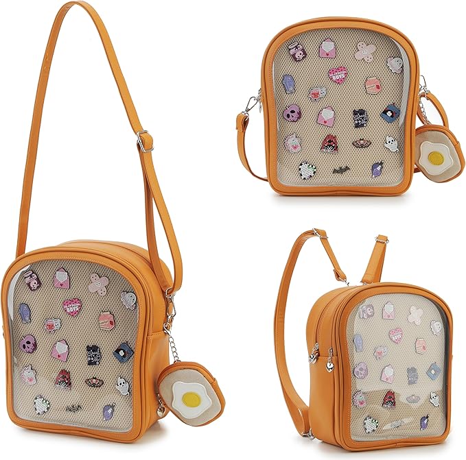 Cute Ita Bag Pin Display Backpack with 2 Inserts for Pins Novelty Toast Shaped Ita Crossbody Bag for Women with Adjustable Straps