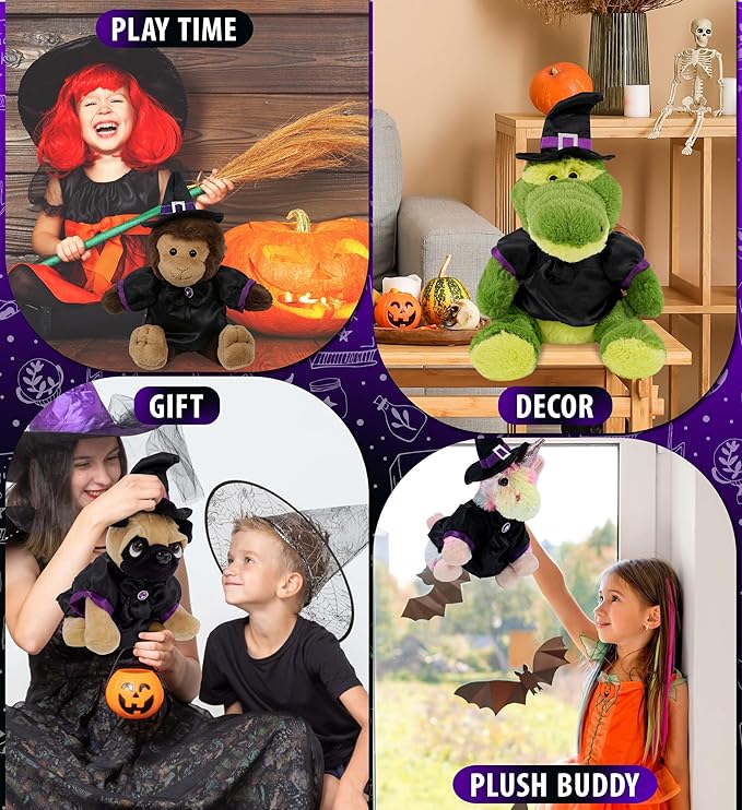 DolliBu Witch Stuffed Animal Dress Up Set - Halloween Costume Outfit with Hat and Dress - Spooky Pretend Play Accessories for Teddy Bears – Large for 8 to 10 Inch Plush Toys