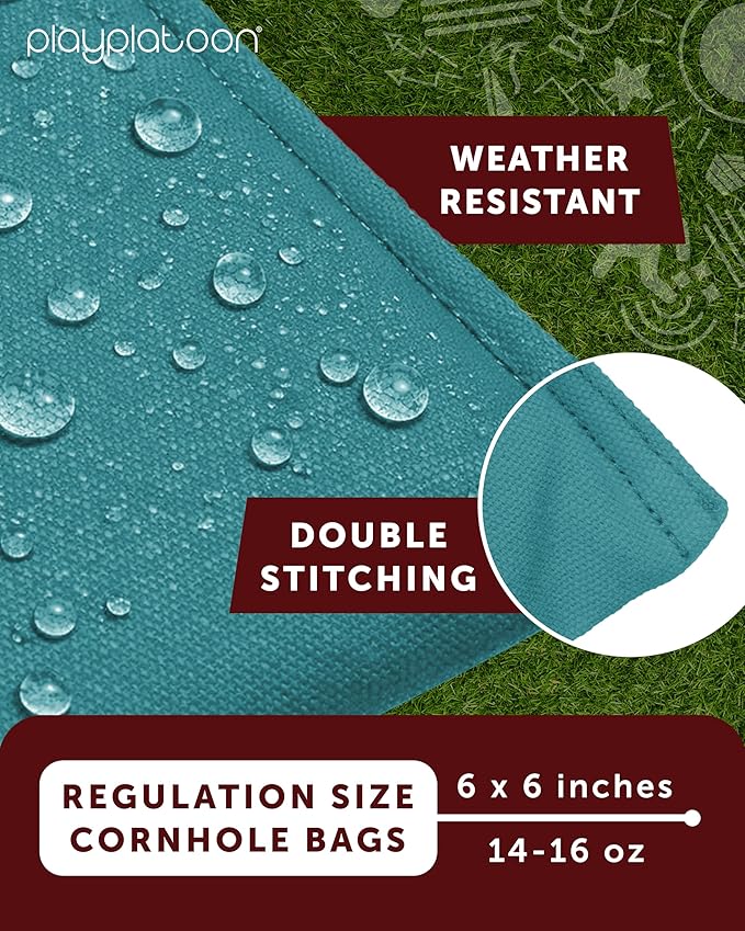 Play Platoon Cornhole Bags Weather Resistant- Set of 8 Regulation Bean Bags for Tossing- Official Professional Size & Weight Corn Hole Bags Two Color All Weather Cornhole Beans Bag Set with Tote Bag