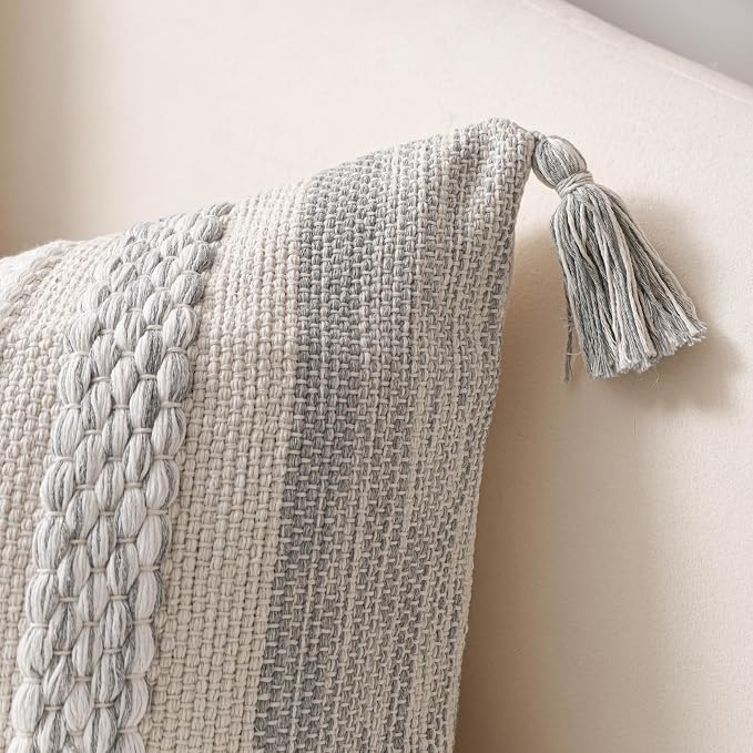 Gray Boho Decorative Throw Pillow Cover 18x18 Square Farmhouse Accent Cushion for Couch Sofa Livingroom Bedroom Pillowcase Modern Home Décor (Pack of 1)