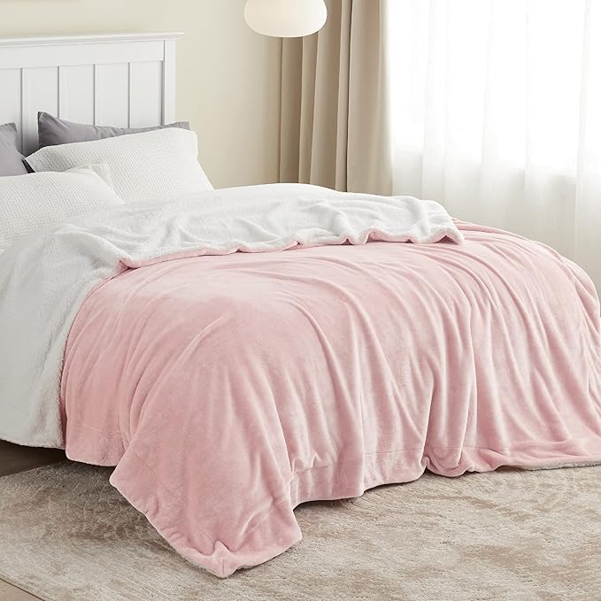 Bedsure GentleSoft Sherpa Fleece Blanket Queen Size for Bed, Non-Heated, Thick and Warm Throw for Women and Girls, Soft Fuzzy Plush Queen Blanket for Spring, Room Home Decor, Pink, 90x90 Inches