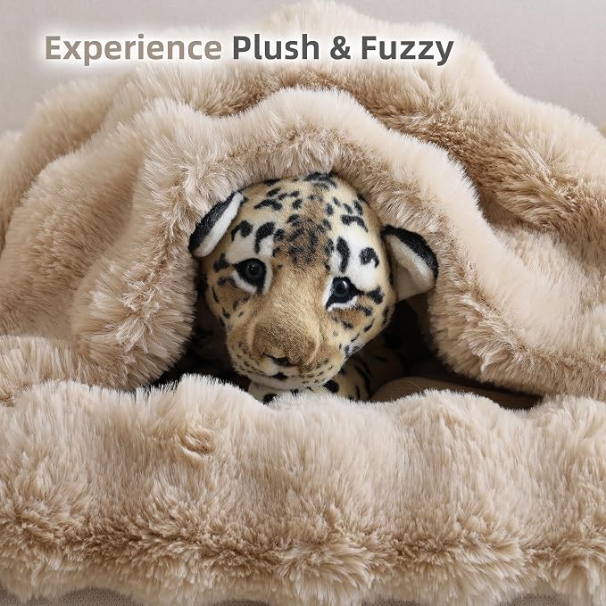 Faux Rabbit Fur Throw for Couch - Linen Bubble Blanket 50"x60" | Fluffy Plush Fuzzy Throw for Sofa & Bed, Super Soft Cozy Comfrt Blanket, Luxury Aesthetic Linen Decor Gift for Women