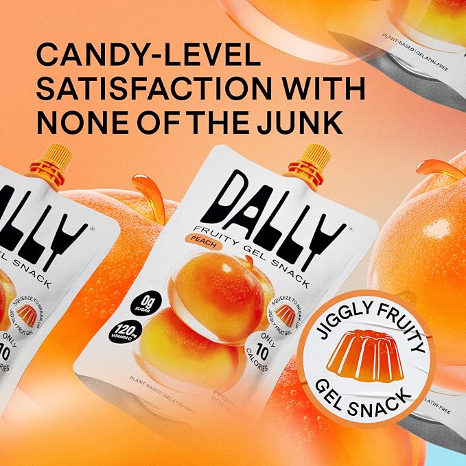 Dally Peach Drinkable Konjac Jelly, 10 Pouches, Korean Fruit Snack | Sugar free, keto and gluten free; prebiotics, postbiotics and vitamin C for skin and immune health